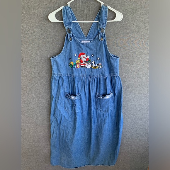 Vintage Dresses & Skirts - Vintage Westbound Denim Jumper Dress Front Pockets Christmas Santa Size Medium P